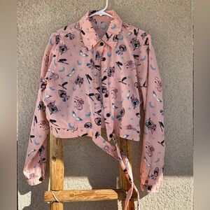 Pink Novelty Print Button-Up Blouse Forever 21 Exclusive